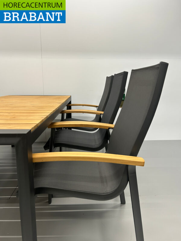 Best Freizeitmöbel Terras set eettafel met 6 stoelen Antraciet Teakhout Horeca - Afbeelding 6