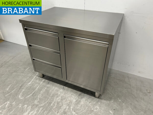 RVS Werkkast Kast Werktafel Afvalbak en 3 laden 100 cm Horeca - Afbeelding 2