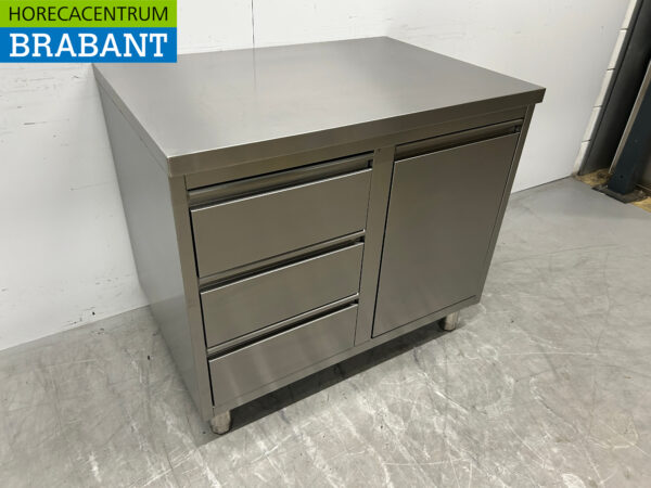 RVS Werkkast Kast Werktafel Afvalbak en 3 laden 100 cm Horeca - Afbeelding 3