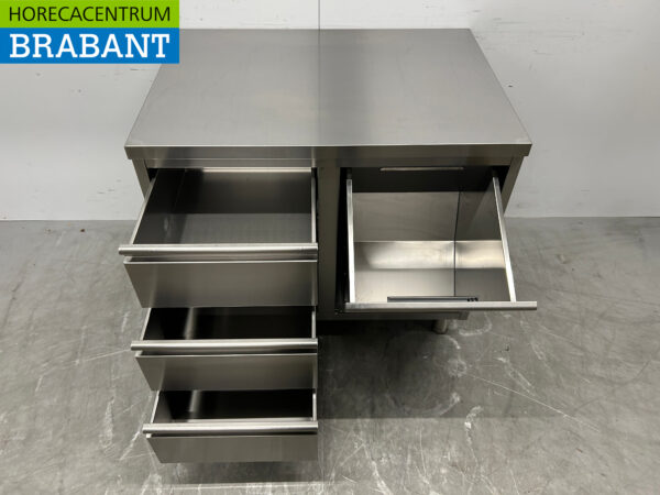 RVS Werkkast Kast Werktafel Afvalbak en 3 laden 100 cm Horeca - Afbeelding 5