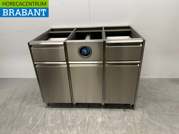 RVS Koffiemeubel Kast Werktafel met Afvalbak en 2 laden 119 cm Horeca