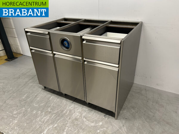 RVS Koffiemeubel Kast Werktafel met Afvalbak en 2 laden 119 cm Horeca - Afbeelding 2