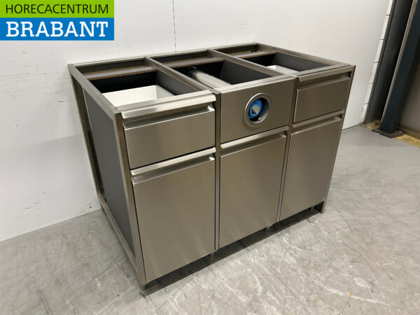 RVS Koffiemeubel Kast Werktafel met Afvalbak en 2 laden 119 cm Horeca - Afbeelding 3