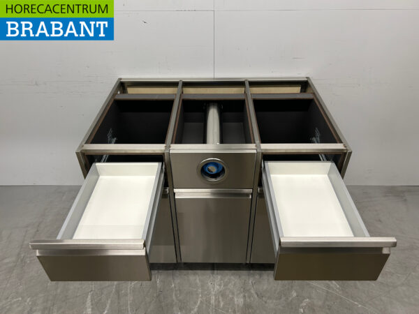 RVS Koffiemeubel Kast Werktafel met Afvalbak en 2 laden 119 cm Horeca - Afbeelding 4