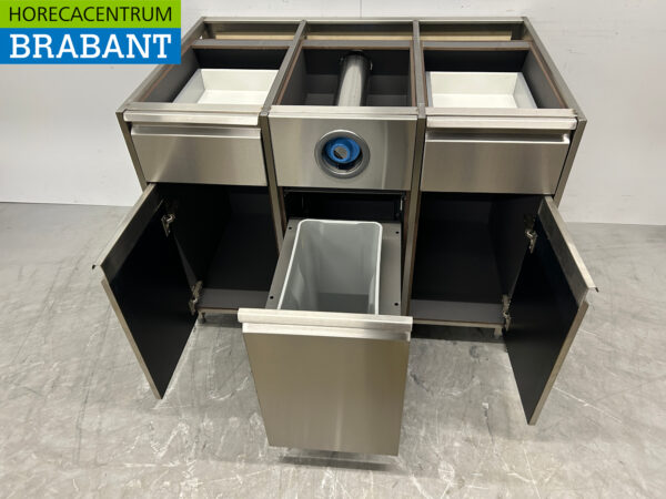 RVS Koffiemeubel Kast Werktafel met Afvalbak en 2 laden 119 cm Horeca - Afbeelding 6