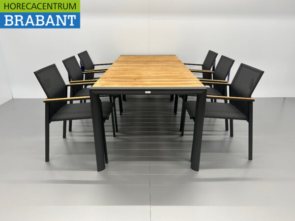 Best Freizeitmöbel Terras set eettafel met 6 stoelen Antraciet Teakhout Horeca