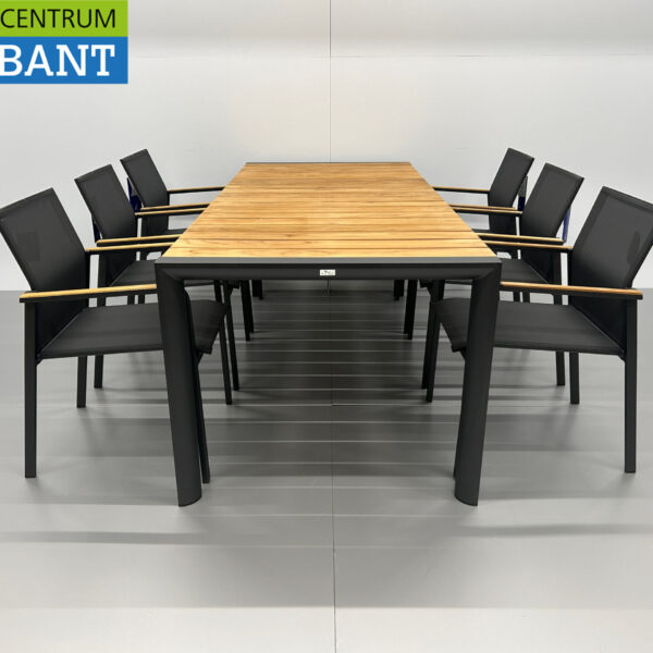 Best Freizeitmöbel Terras set eettafel met 6 stoelen Antraciet Teakhout Horeca