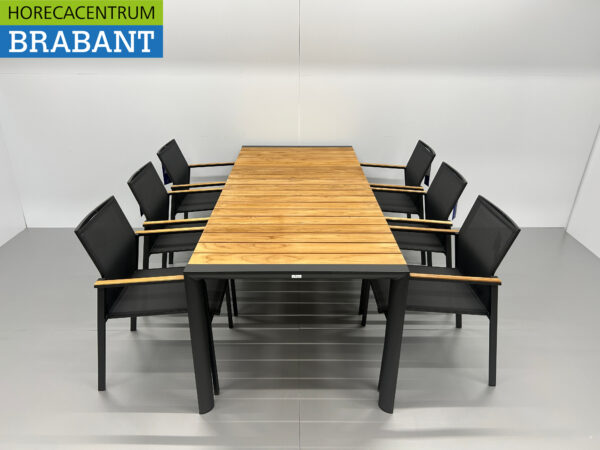 Best Freizeitmöbel Terras set eettafel met 6 stoelen Antraciet Teakhout Horeca - Afbeelding 2