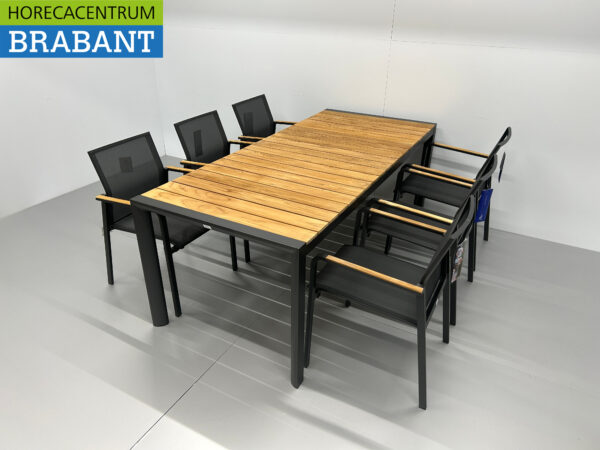 Best Freizeitmöbel Terras set eettafel met 6 stoelen Antraciet Teakhout Horeca - Afbeelding 3