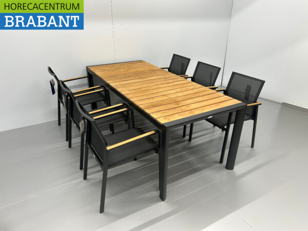 Best Freizeitmöbel Terras set eettafel met 6 stoelen Antraciet Teakhout Horeca - Afbeelding 4