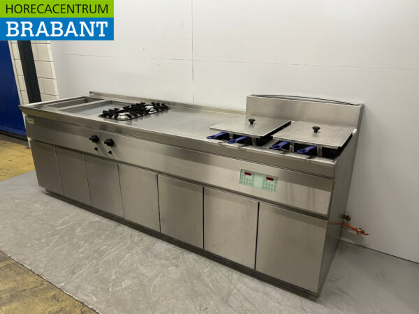 RVS Kiremko Fado Baklijn Elektrische spiegelbakplaat / bakplaat, Dubbele friteuse, Bain Marie en 2 pits fornuis 275 cm 230V + Aardgas Horeca - Afbeelding 3