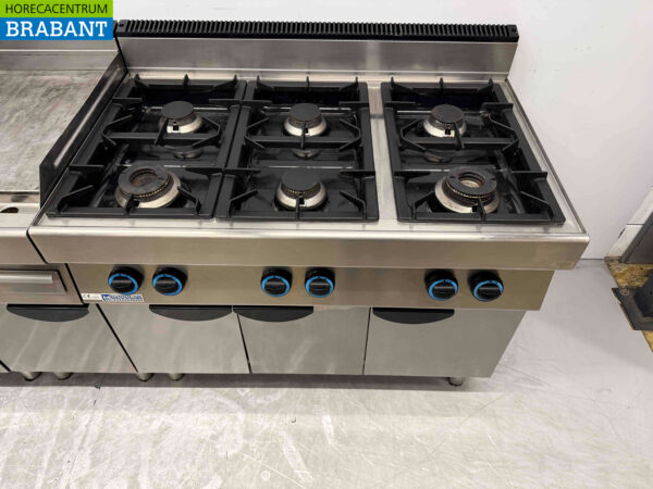 RVS Modular baklijn bestaande uit Blind unit, Bain Marie, Bakplaat en 6 pits fornuis 230 cm 230V + 400V + GAS Horeca - Afbeelding 4