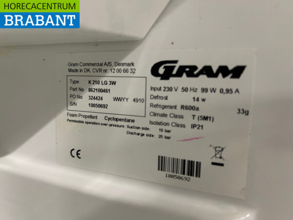 Gram Koelkast koeling 125 liter 230V Horeca - Afbeelding 5