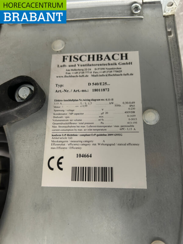 Fischbach Afzuigmotor Slakkenhuis 2840 m3 230V Horeca - Afbeelding 4