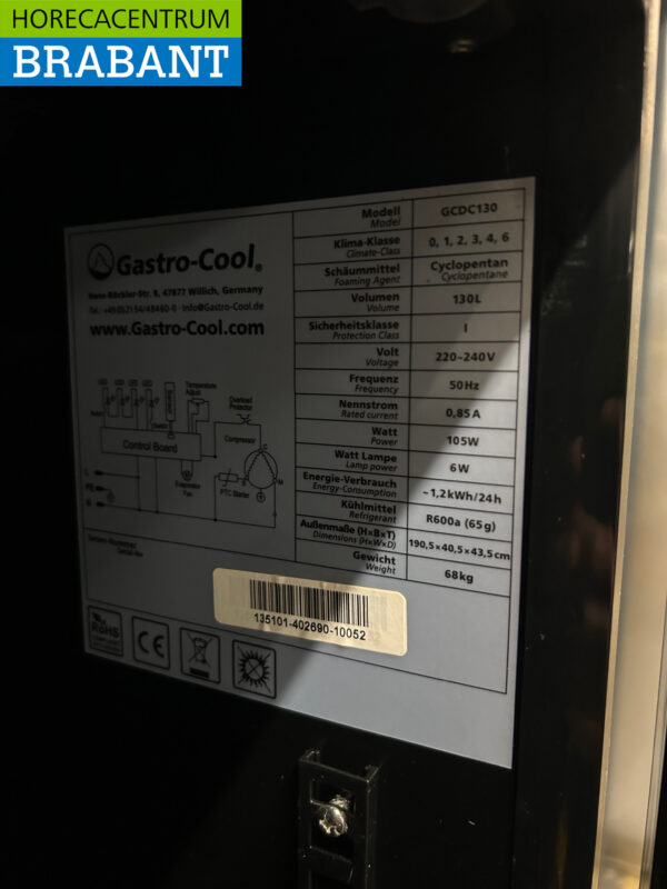 Gastro-Cool Glasdeurkoeling Koelkast Drankkoelkast Glazen deur 155 liter 230V Horeca - Afbeelding 5