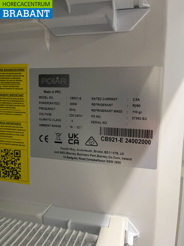 Polar CB921 Dubbeldeurs glasdeurvrieskast Vrieskast 365 liter 230V Horeca - Afbeelding 6