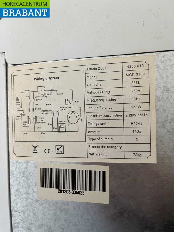 Glasdeurkoeling Koelkast Drankkoelkast Glazen deur 336 liter 230V Horeca - Afbeelding 5