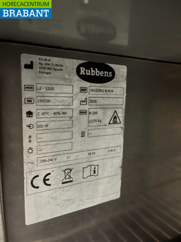 RVS Rubbens Koelwerkbank 2 laden 1 deur 132 cm 230V Horeca - Afbeelding 6