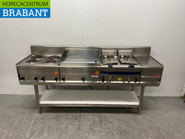 RVS Lotus Baklijn 4 pits, Bakplaat en dubbele friteuse 2 x 10 liter 212 cm 400V Horeca