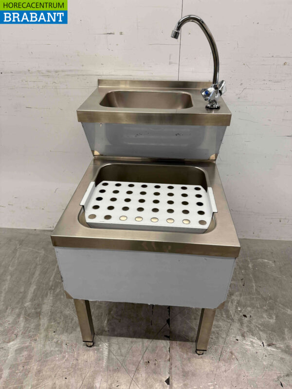 RVS Dubbele Wasbak Spoelbak Uitgietbak combi Kraan 50 cm Horeca