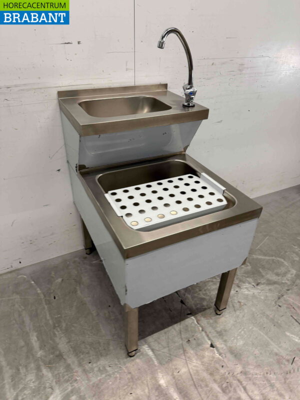 RVS Dubbele Wasbak Spoelbak Uitgietbak combi Kraan 50 cm Horeca - Afbeelding 2