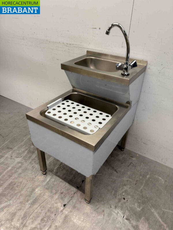 RVS Dubbele Wasbak Spoelbak Uitgietbak combi Kraan 50 cm Horeca - Afbeelding 3