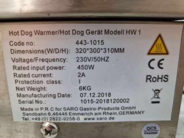 RVS Hotdogkoker Hotdogwarmer Hotdog 230V Horeca - Afbeelding 5