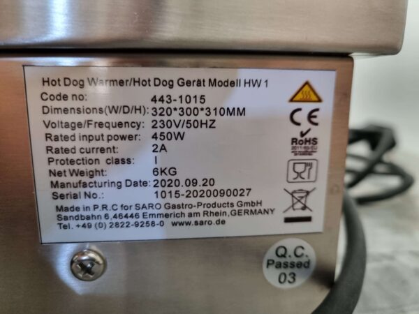 RVS Hotdogkoker Hotdogwarmer Hotdog 230V Horeca - Afbeelding 5