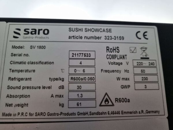 Saro Sushivitrine Opzet koelvitrine 7 x 1/3 GN 180 cm 230V Horeca - Afbeelding 8