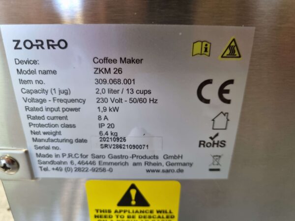 RVS Zorro Koffiemachine Koffieautomaat 230V Horeca - Afbeelding 5