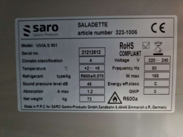RVS Saro Koelwerkbank Saladette 2 deuren 90 cm 230V Horeca - Afbeelding 7