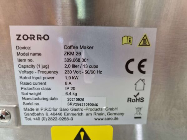RVS Zorro Koffiemachine Koffieautomaat 230V Horeca - Afbeelding 4