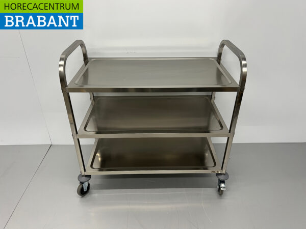 RVS Serveerwagen Dienwagen 3 lagen 95 cm Horeca