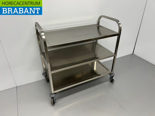 RVS Serveerwagen Dienwagen 3 lagen 95 cm Horeca - Afbeelding 2