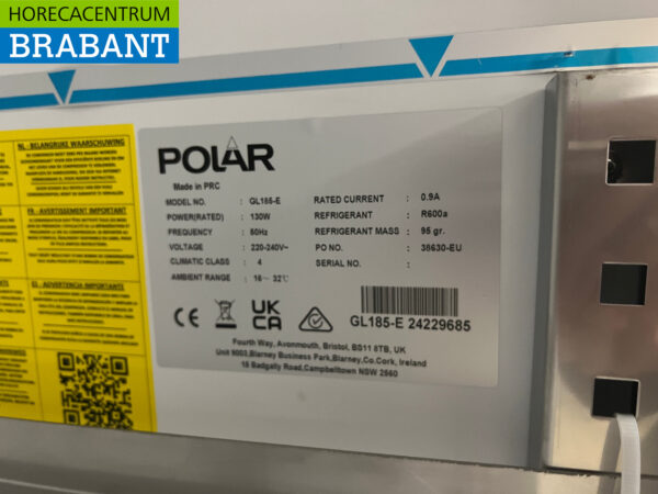 Polar GL185 Patisserie Koelkast Koeling 600 liter 230V Horeca Bakkerij - Afbeelding 5