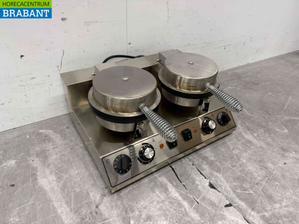 RVS Dubbel Wafelijzer met timer stroopwafel ijshoorn 230V Horeca - Afbeelding 2