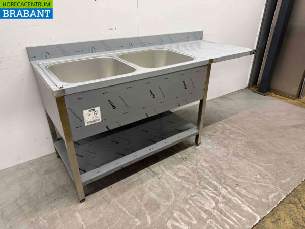 RVS Spoeltafel dubbele spoelbakken Premium-line 160 cm Horeca - Afbeelding 2