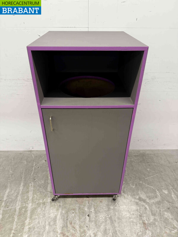 Verrijdbare houten Prullenbak Vuilnisbak 59 cm Horeca