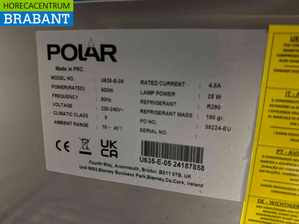 RVS Polar U635 Dubbeldeurs 2-deurs Vriezer Vrieskast 1300 liter 230V Horeca - Afbeelding 6