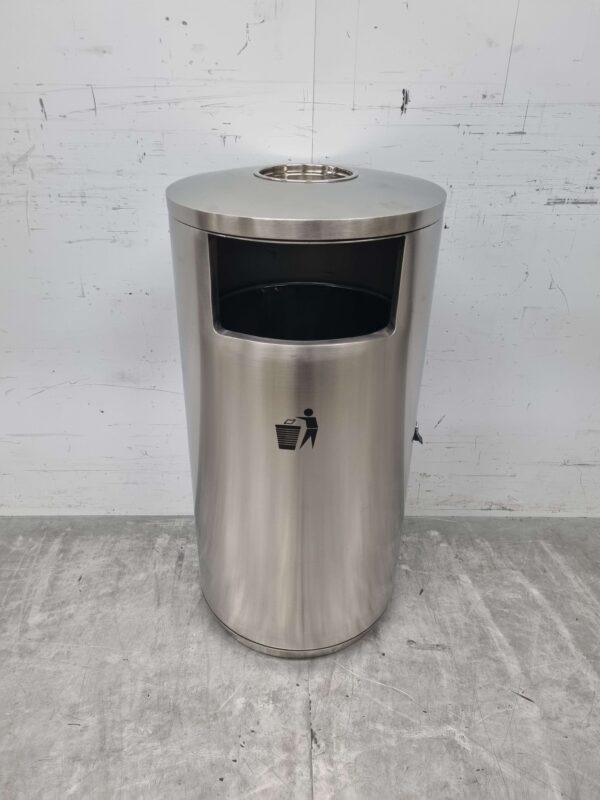 Combisteel Geborsteld RVS Prullenbak afvalbak met asbak 72,5 ltr Horeca
