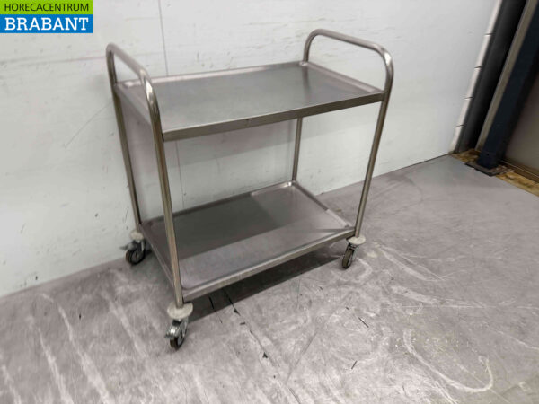 RVS Serveerwagen serveertrolley 2 lagen 85 cm Horeca - Afbeelding 2