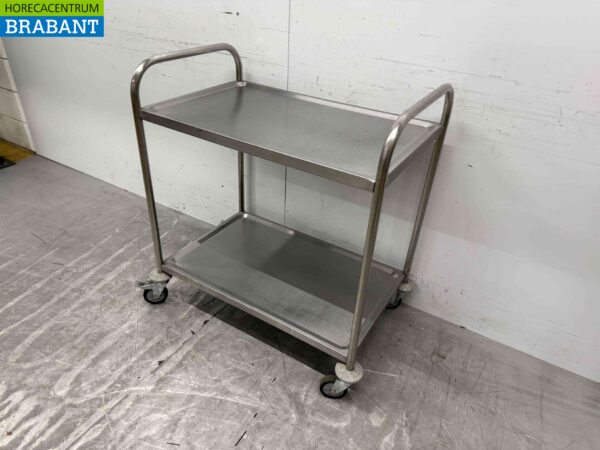 RVS Serveerwagen serveertrolley 2 lagen 85 cm Horeca - Afbeelding 3