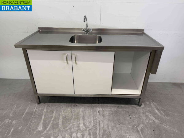 RVS Spoeltafel Spoelbak Trespa kasten 160 cm Horeca