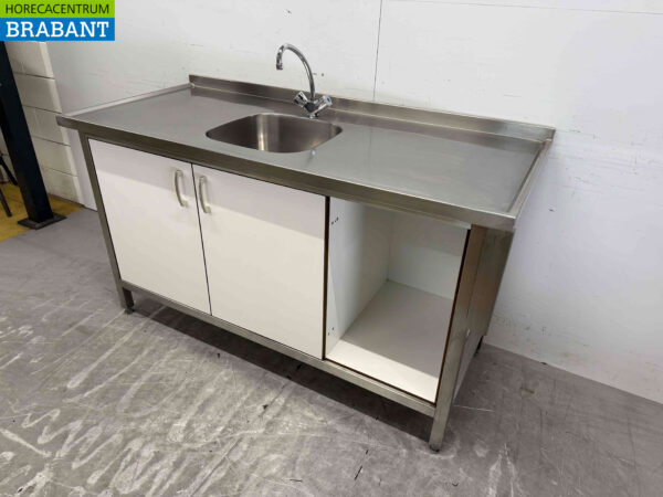 RVS Spoeltafel Spoelbak Trespa kasten 160 cm Horeca - Afbeelding 2