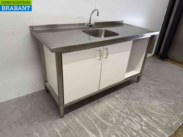RVS Spoeltafel Spoelbak Trespa kasten 160 cm Horeca - Afbeelding 3