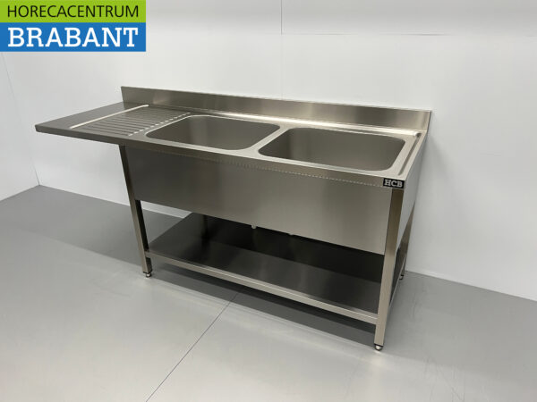RVS Spoeltafel dubbele spoelbakken Premium-line 200 cm Horeca - Afbeelding 2