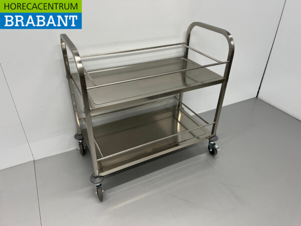 RVS Serveerwagen Dienwagen 2 lagen 95 cm Horeca - Afbeelding 2