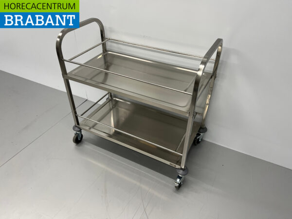 RVS Serveerwagen Dienwagen 2 lagen 95 cm Horeca - Afbeelding 3
