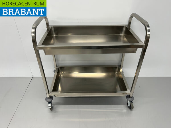 RVS Serveerwagen Dienwagen 2 bakken 95 cm Horeca