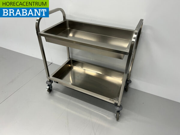 RVS Serveerwagen Dienwagen 2 bakken 95 cm Horeca - Afbeelding 2